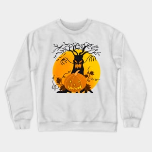 Spooky Pumpkin Face Halloween Autumn Scary Monster Tree Crewneck Sweatshirt